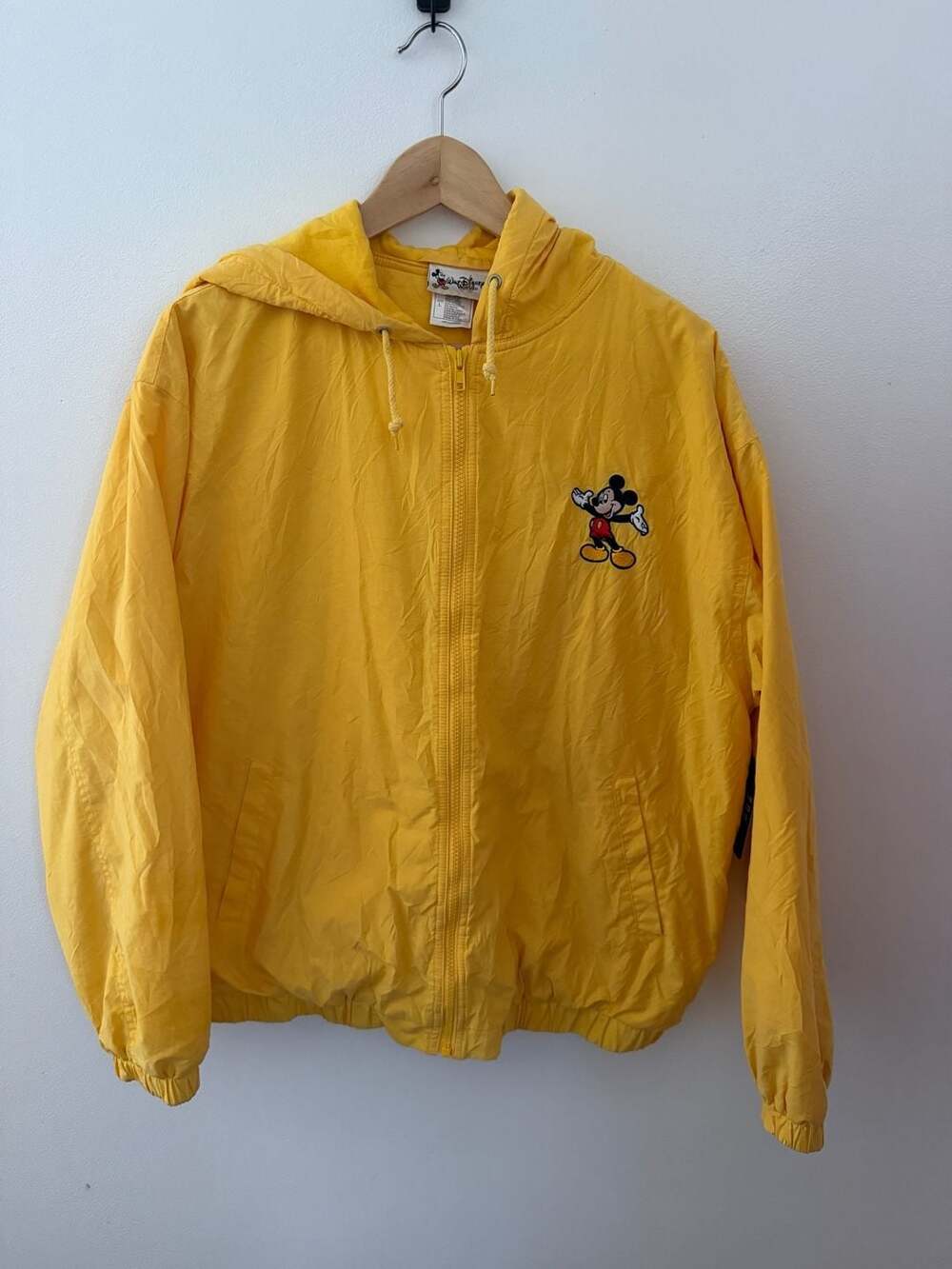 VTG Adult L Walt Disney World Mickey Mouse Hooded Full Zip Yellow Bomber Jacket